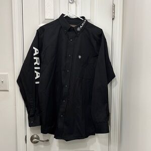 Ariat Black Long Sleeve button down twill dress shirt with embroidered logos